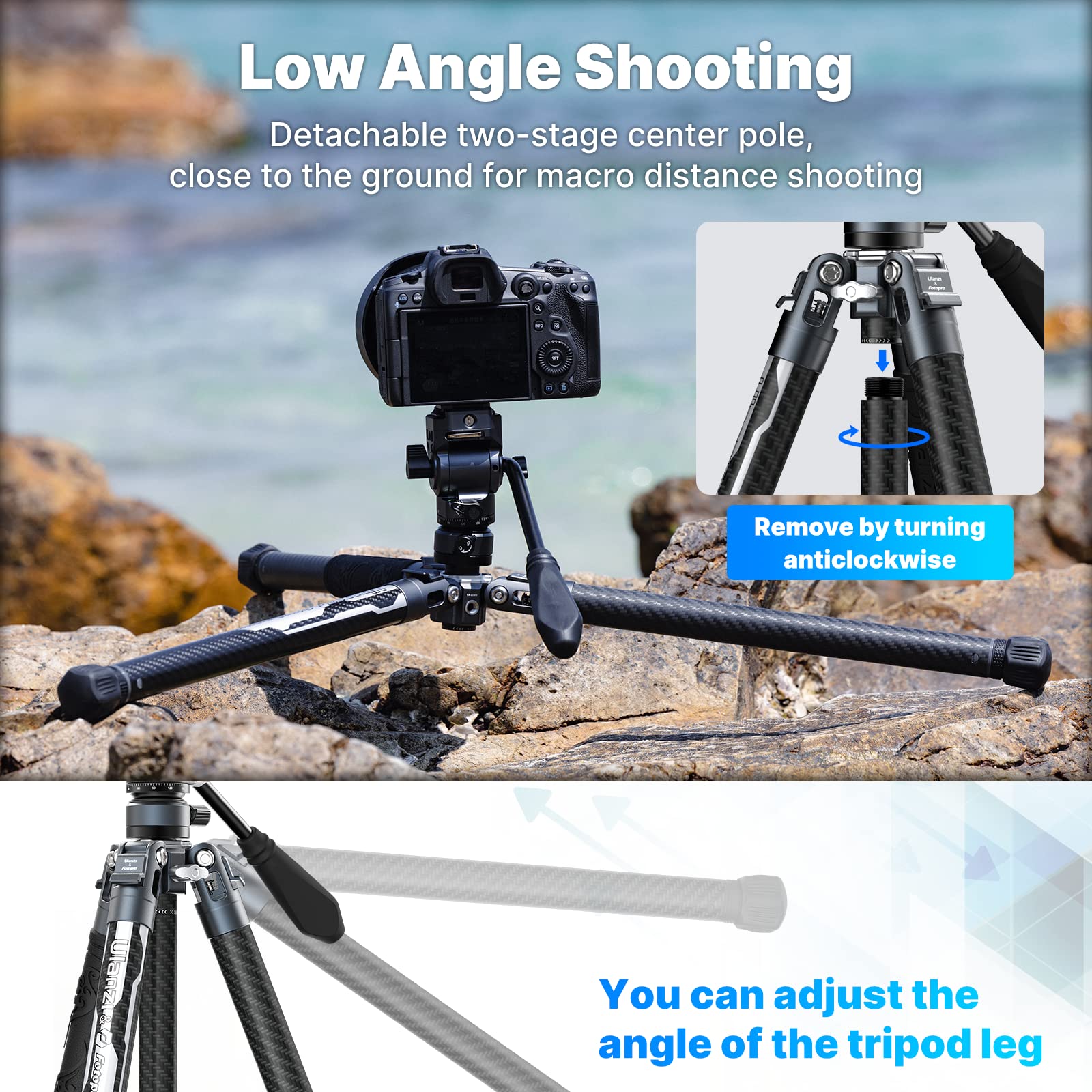 ULANZI F38 Video Travel Tripod, 61.4" Carbon Fiber Tripod w Quick Release Fluid Head, 2.38lbs Ultra Lightweight Portable Stable Professional Camera Photo Video Tripod, Load up to 22lbs, with Bag