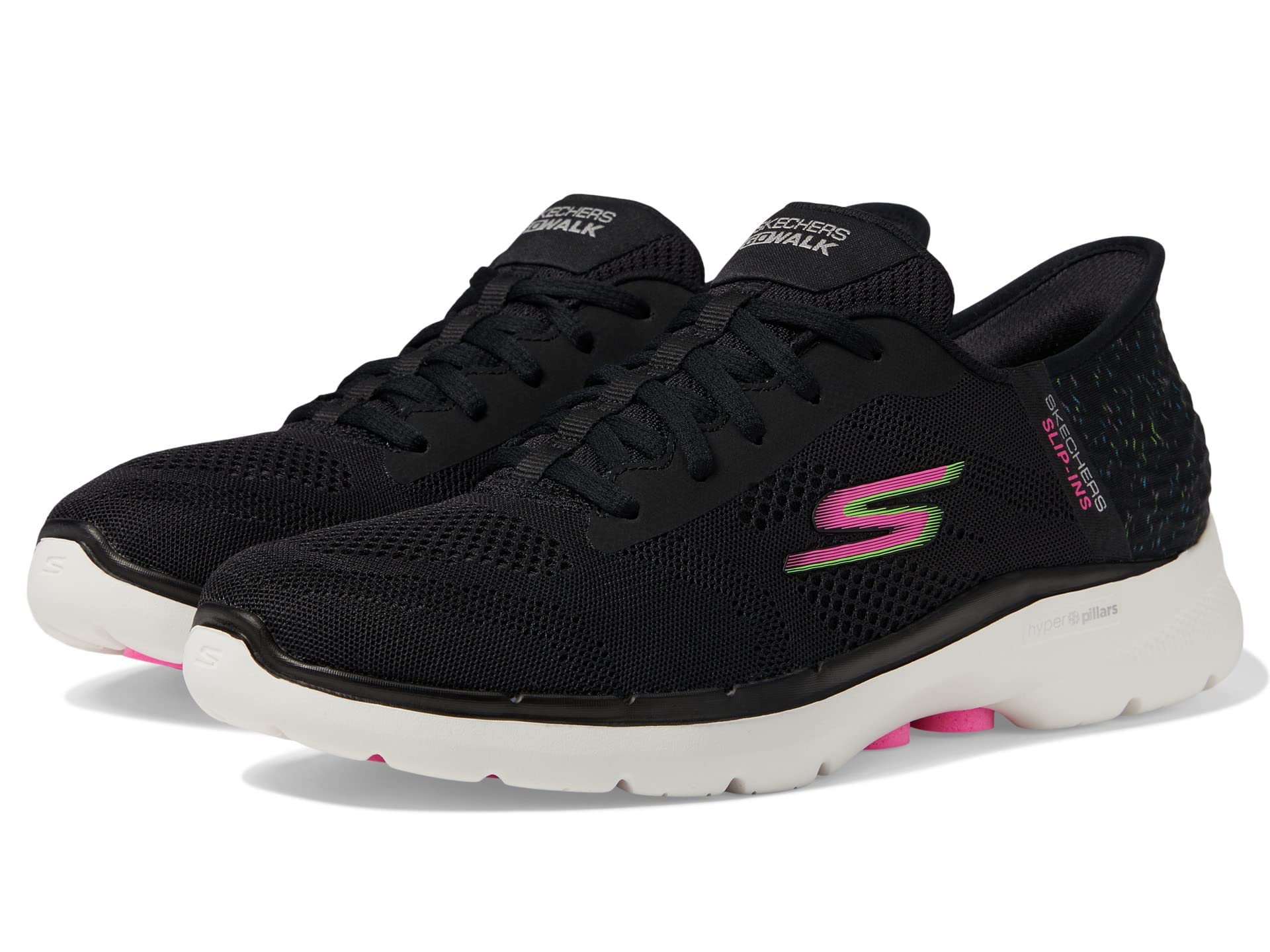 Skechers Go Walk 6 Vivid Idea Hands Free Slip-Ins Black/Multi 8 B (M)