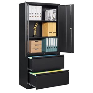 fesbos metal cabinets with 2 lockable lateral file cabinets and doors, steel metal filing lockers for home office hanging files letter/legal/f4/a4 size