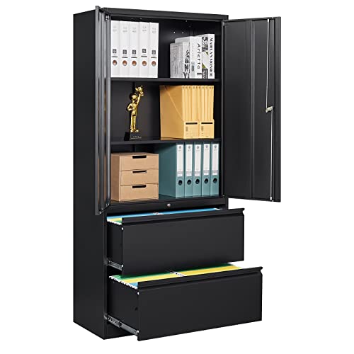 Fesbos Metal Cabinets with 2 Lockable Lateral File Cabinets and Doors, Steel Metal Filing Lockers for Home Office Hanging Files Letter/Legal/F4/A4 Size