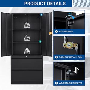 Fesbos Metal Cabinets with 2 Lockable Lateral File Cabinets and Doors, Steel Metal Filing Lockers for Home Office Hanging Files Letter/Legal/F4/A4 Size