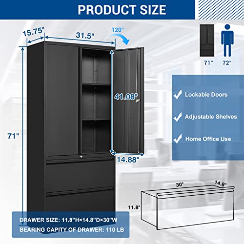 Fesbos Metal Cabinets with 2 Lockable Lateral File Cabinets and Doors, Steel Metal Filing Lockers for Home Office Hanging Files Letter/Legal/F4/A4 Size