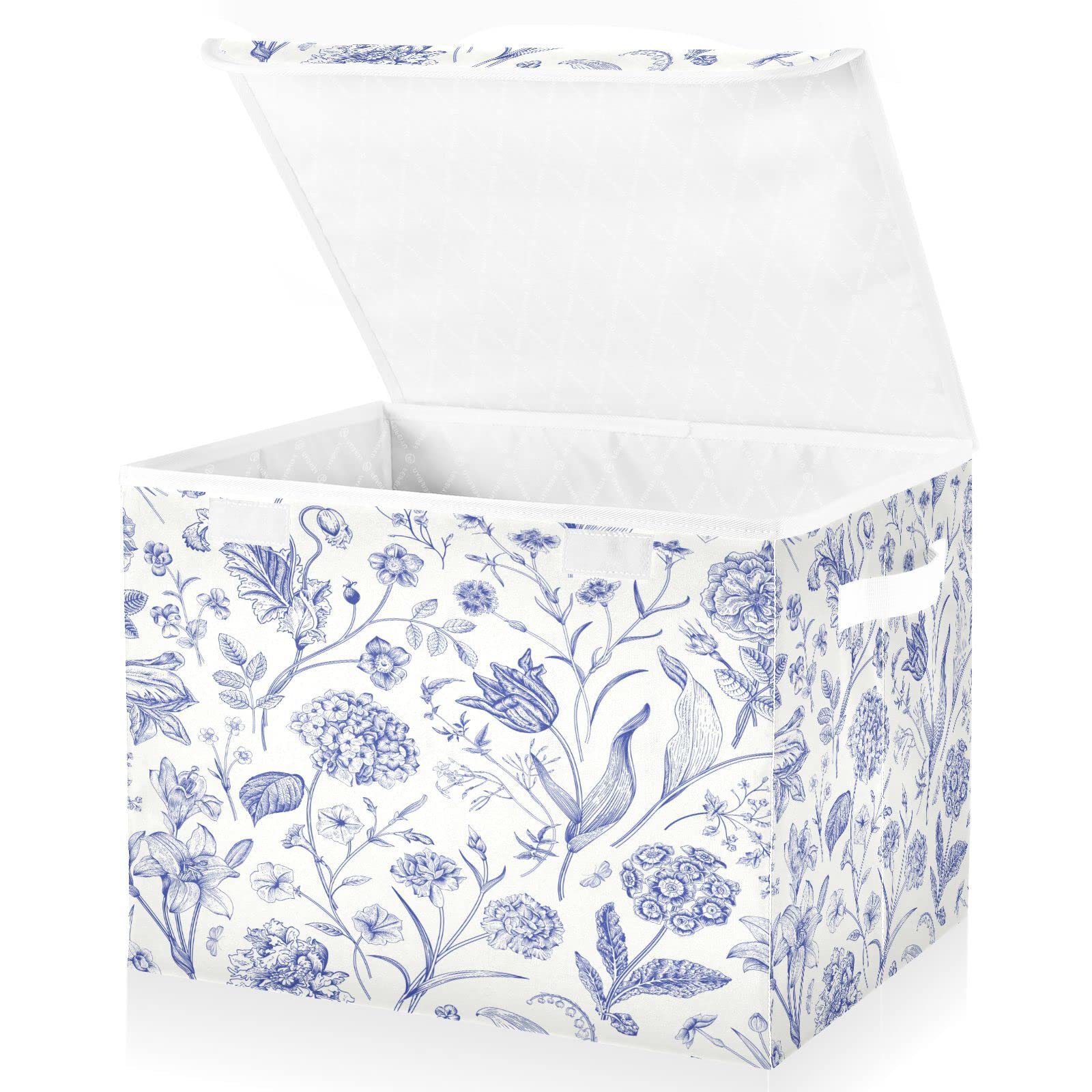 WELLDAY Toile Pattern Storage Baskets Foldable Cube Storage Bin with Lids and Handle, 16.5x12.6x11.8 In Storage Boxes for Toys, Shelves, Closet, Bedroom, Nursery