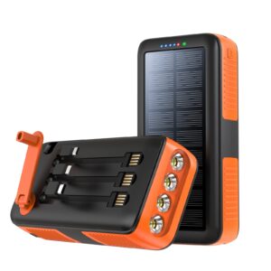 boogostore solar charger power bank 63200mah, portable charger with dual outputs & dual inputs 4 leds flashlight, hand crank power bank fast charging battery pack for outdoor camping survival gear