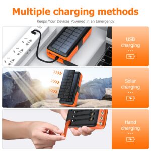 boogostore Solar Charger Power Bank 63200mAh, Portable Charger with Dual Outputs & Dual Inputs 4 LEDs Flashlight, Hand Crank Power Bank Fast Charging Battery Pack for Outdoor Camping Survival Gear