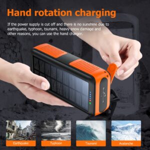 boogostore Solar Charger Power Bank 63200mAh, Portable Charger with Dual Outputs & Dual Inputs 4 LEDs Flashlight, Hand Crank Power Bank Fast Charging Battery Pack for Outdoor Camping Survival Gear