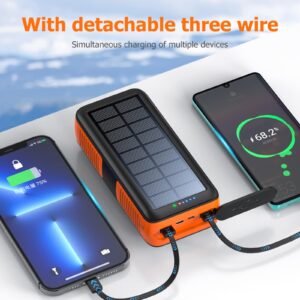 boogostore Solar Charger Power Bank 63200mAh, Portable Charger with Dual Outputs & Dual Inputs 4 LEDs Flashlight, Hand Crank Power Bank Fast Charging Battery Pack for Outdoor Camping Survival Gear