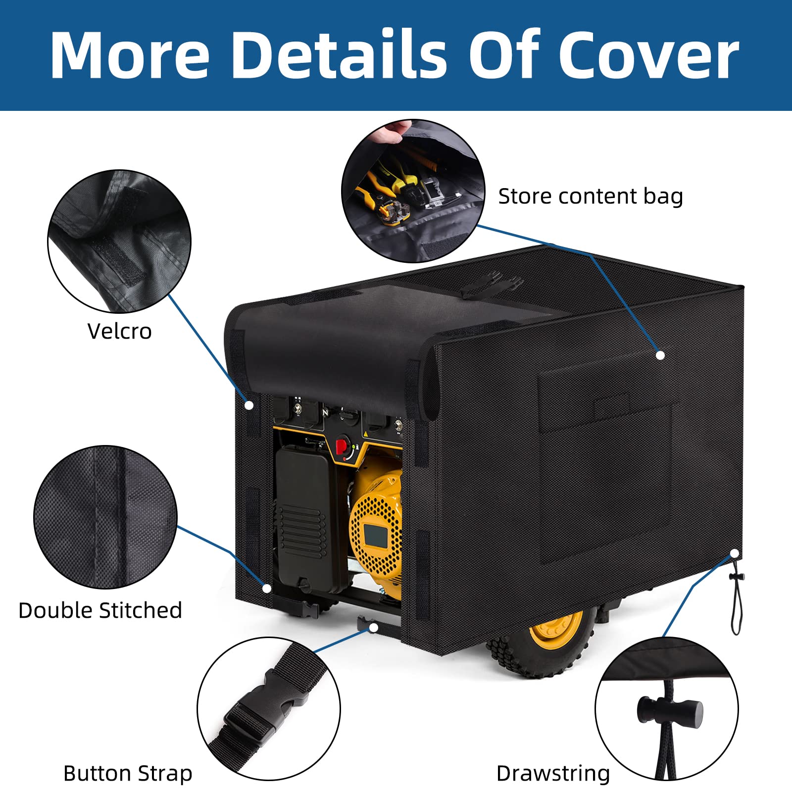 JESTOP Generator Cover Waterproof 32“L×24”W×24"H, Heavy Duty Snow/UV/Wind Proof 600D Oxford Universal Outdoor Protector Cover While Running, for Most Portable Generators Covers 5000-10000 Watt, Black