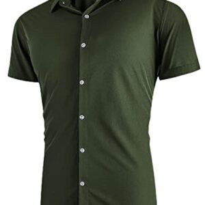 ATFORNA Men's Dress Shirt Slim fit Button Down Shirts Summer Short Sleeve Blouses Tops Men Clothes Green