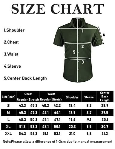 ATFORNA Men's Dress Shirt Slim fit Button Down Shirts Summer Short Sleeve Blouses Tops Men Clothes Green