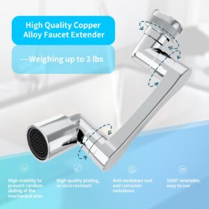 Longing Home 1080° Swivel Faucet Extender, Heavy Duty Rotating Sink Extension, Universal Swivel Multifunctional Robotic Arm, Rotating Splash Filter Extension Faucet Aerator for Kitchen Bathroom-2 Pcs