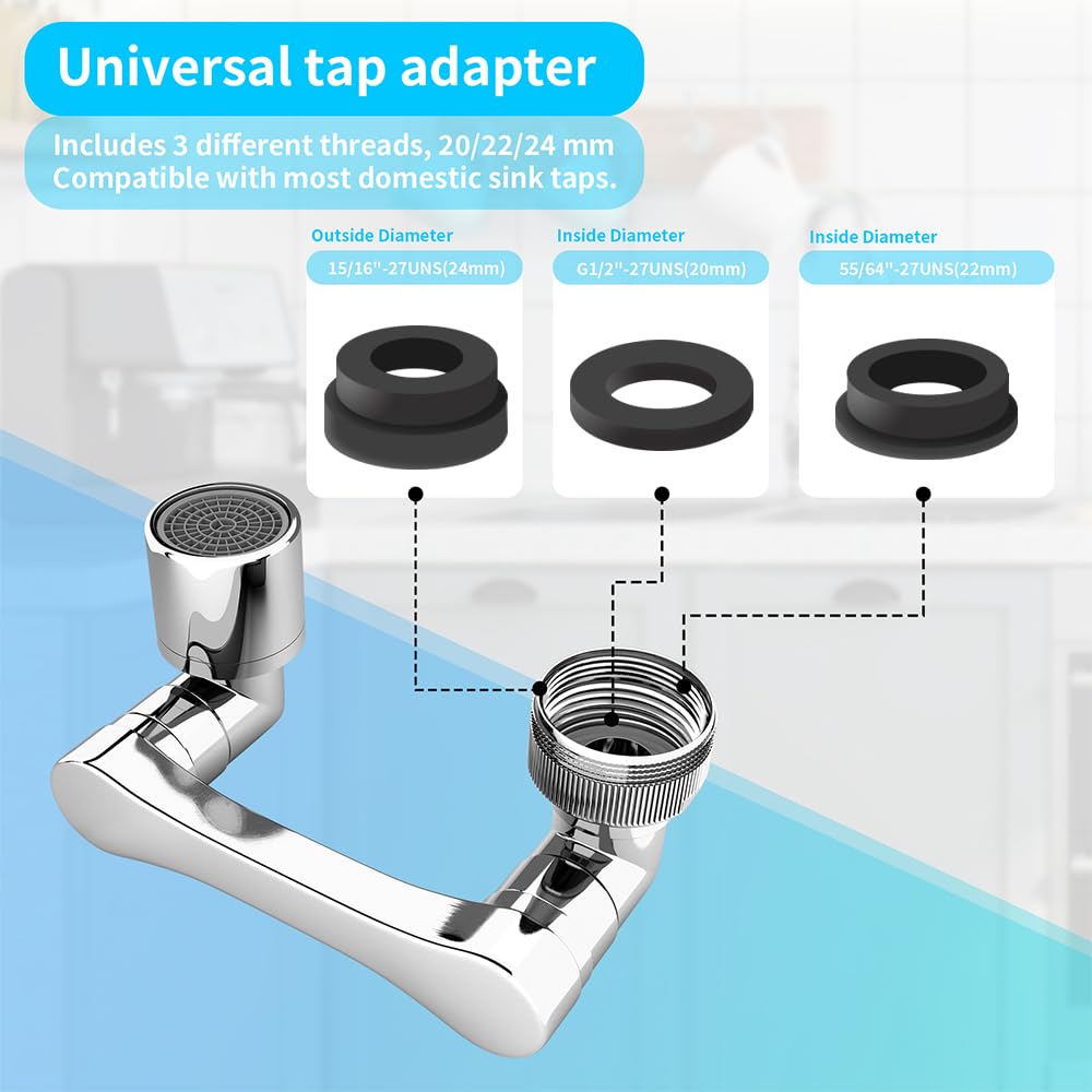 Longing Home 1080° Swivel Faucet Extender, Heavy Duty Rotating Sink Extension, Universal Swivel Multifunctional Robotic Arm, Rotating Splash Filter Extension Faucet Aerator for Kitchen Bathroom-2 Pcs