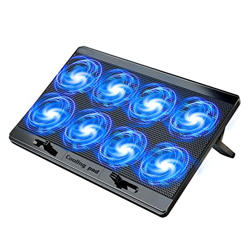 Laptop Cooling Pad with 8 Quite Cooling Fans,Laptop Fan Cooling Pad for 12-17 Inch, Laptop Cooler Stand with 7 Height Adjustable, 2 USB Ports,Wind Speed Adjustable(Black)