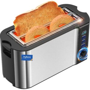 DyBaxa Stainless Steel Toaster 4 Slice Smart LED, Toaster 2 Slice Long Slot, 4 Slice Toaster Wide Slot for Bagel Sourdough Artisan Croissant Muffin, 6 Browning Control, Warming Rack, Crumb Tray