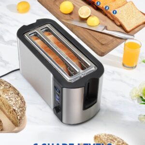 DyBaxa Stainless Steel Toaster 4 Slice Smart LED, Toaster 2 Slice Long Slot, 4 Slice Toaster Wide Slot for Bagel Sourdough Artisan Croissant Muffin, 6 Browning Control, Warming Rack, Crumb Tray