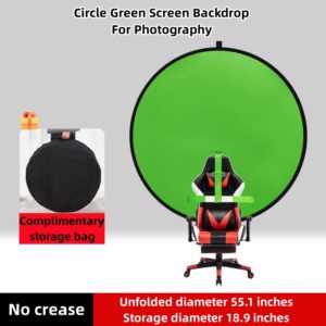 Portable Green Screen Backdrop, Collapsible Webcam Background, Green Screen Chroma Key for Video Chats, Zoom, Online Video Meeting, Photo with Storage Bag (55.1×55.1inch（Circle）)