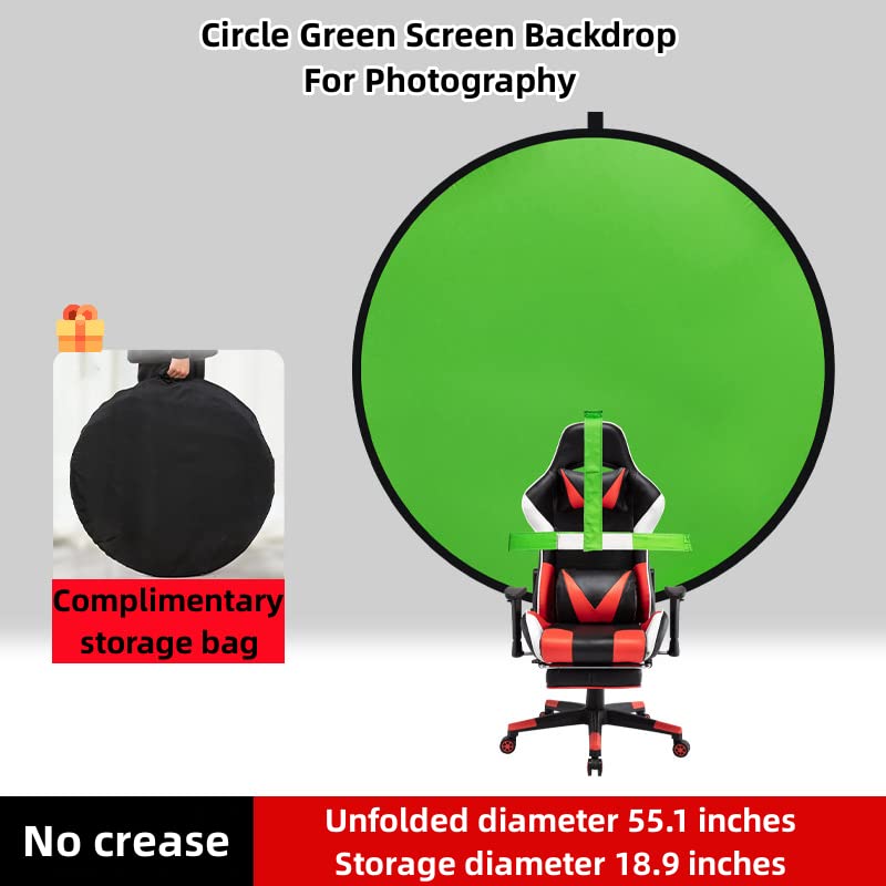 Portable Green Screen Backdrop, Collapsible Webcam Background, Green Screen Chroma Key for Video Chats, Zoom, Online Video Meeting, Photo with Storage Bag (55.1×55.1inch（Circle）)