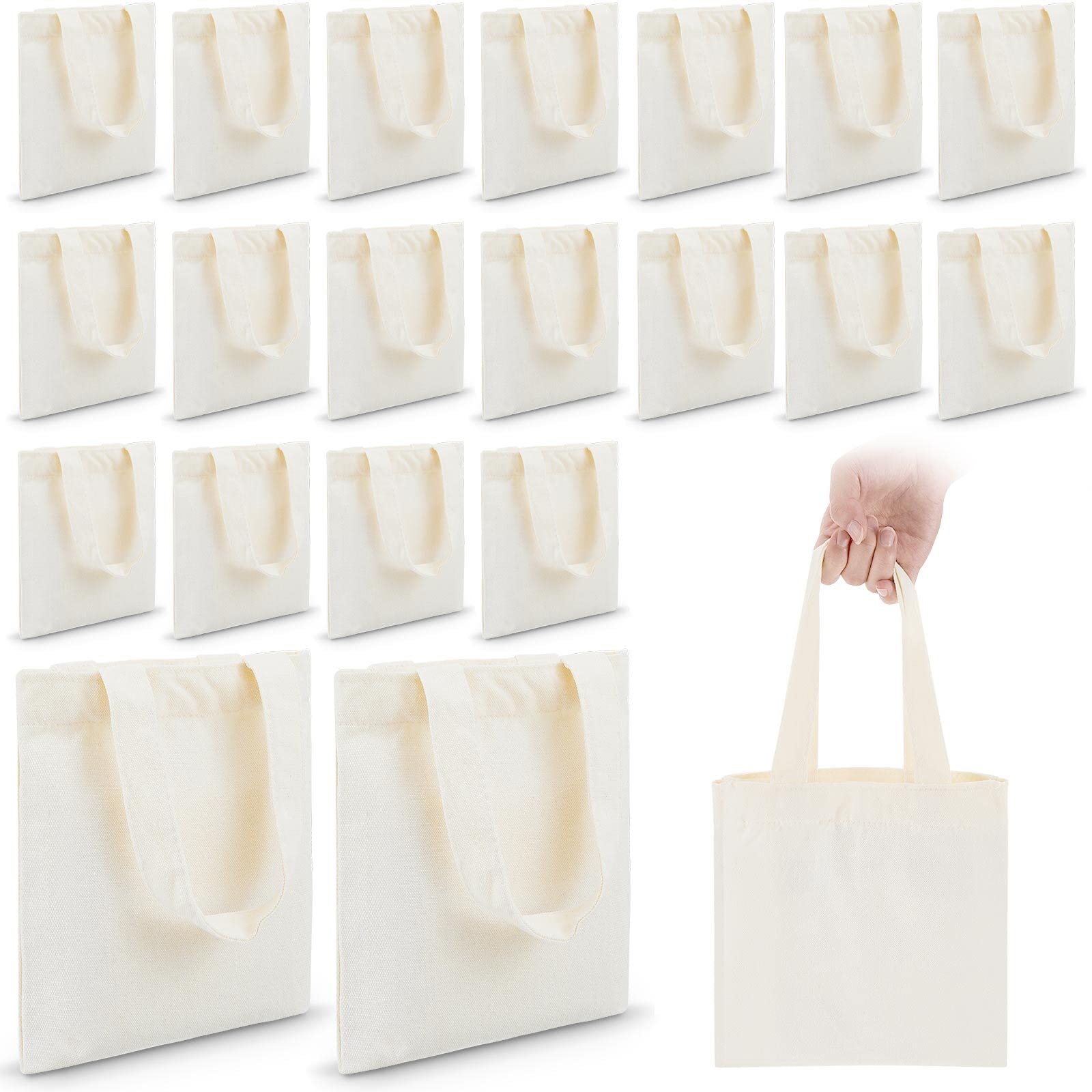 Amylove 24 Pcs Mini Tote Bag Sublimation Blank Canvas Tote Bags Reusable Grocery Bags DIY Sacks Goody Bags for Party Event Bags(Natural Color, 8.5 x 8 Inch)