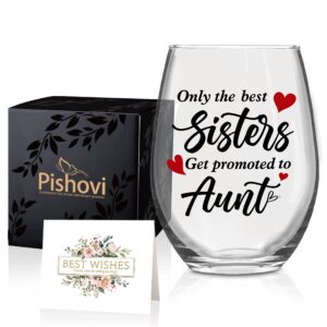 pishovi only the best sisters get promoted to aunt glass with gift box, funny stemless glass, pregnancy announcement gift for sister, aunt upgrade, baby announcement gift for sister bff