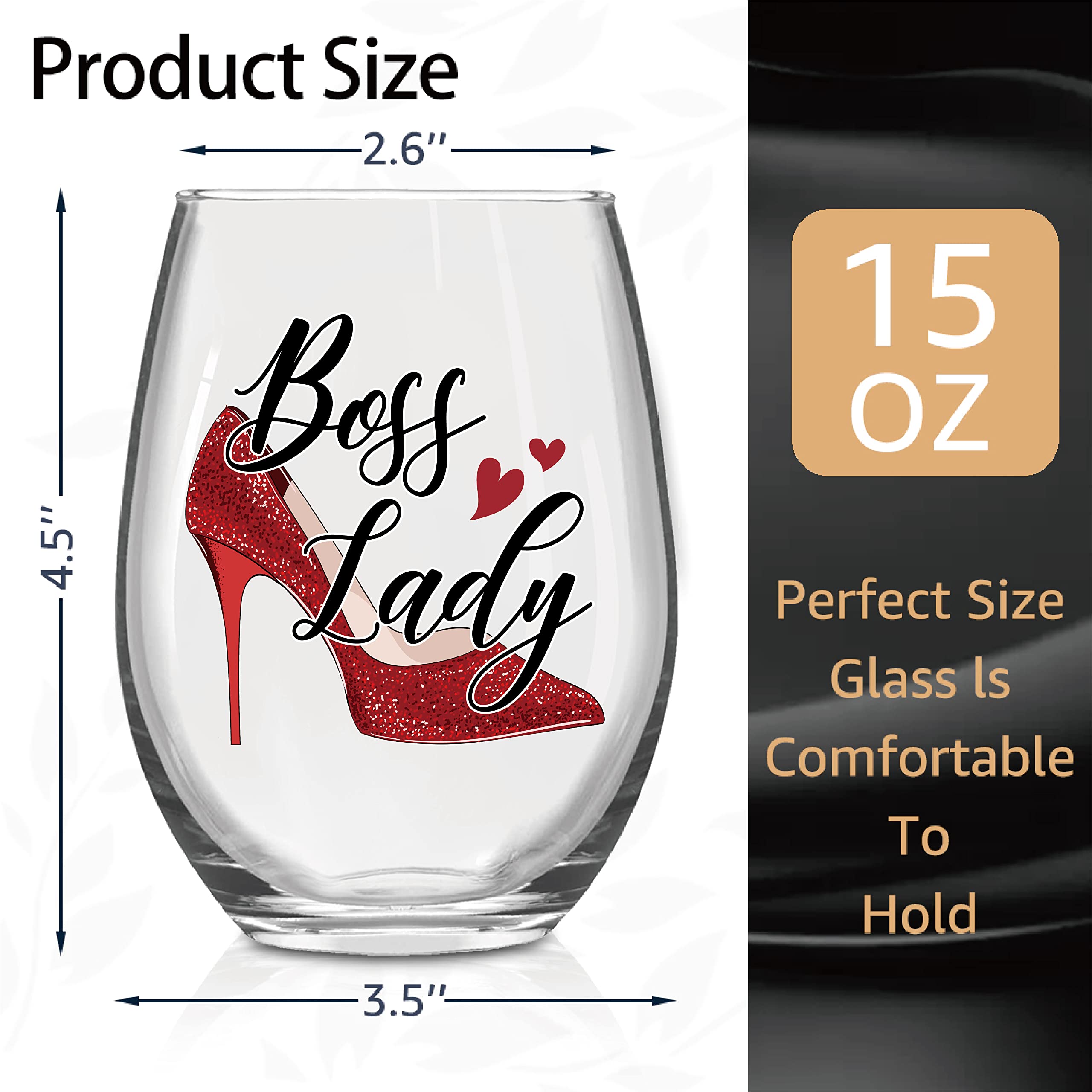 Pishovi Boss Lady Wine Glass with Gift Box, Funny Stemless Glass, Unique Gift for Women, Christmas Birthday New Job Gift for Female Entrepreneur Lady Boss, Coworker, Mom, Girl