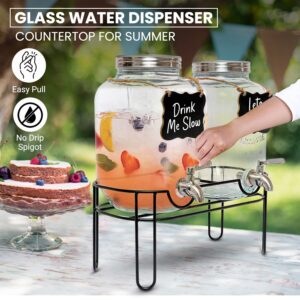 CHENE DE SAINT MARS Glass Drinks Dispenser with Metal Stand, Drinks Dispenser for Parties, Water Jug Dispenser, Water Dispenser Countertop, Beverage Dispenser with Stand, Lemonade Stand for Kids,