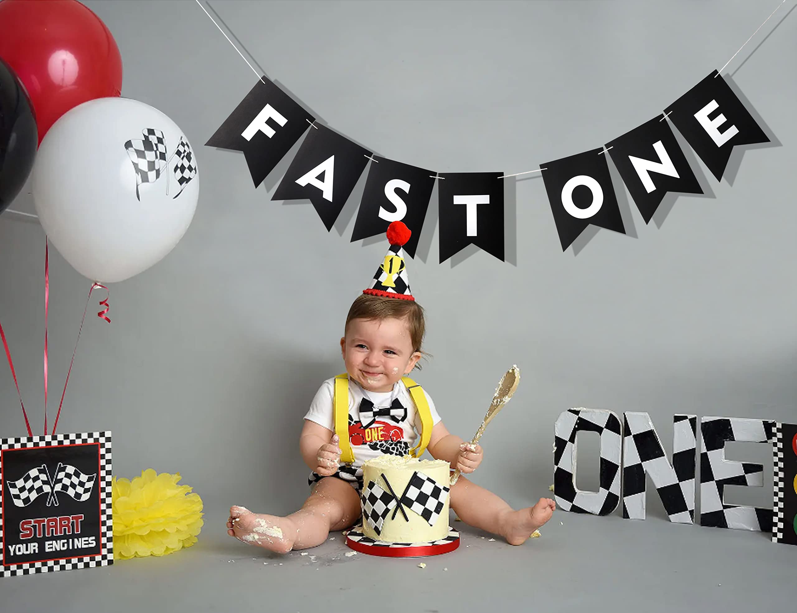 Fast One Banner - Fast One Car Birthday Party, Fast One Flag Banner, First Birthday Party, Vroom Car Party, Fast One Party Decoration