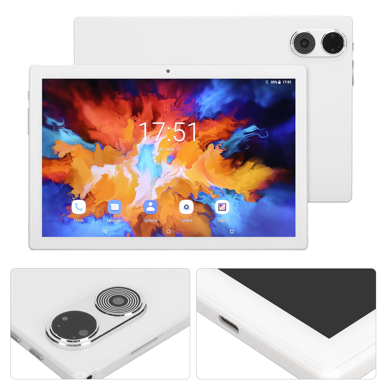 Yunseity Tablet PC, 10.1 Inch IPS Touchscreen 2.4 5G WiFi Calling Tablet, MT6755 8 Core CPU Gaming Tablet with 8GB RAM 128GB ROM, 8MP 20MP Cameras, 8800Mah Battery, Smooth Display (White)