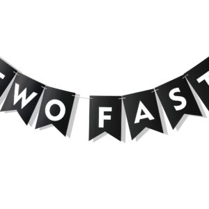 Two Fast Banner - Two Fast Car Birthday Party - Vroom Car Party - Second Birthday Party - Two Fast Flag Banner