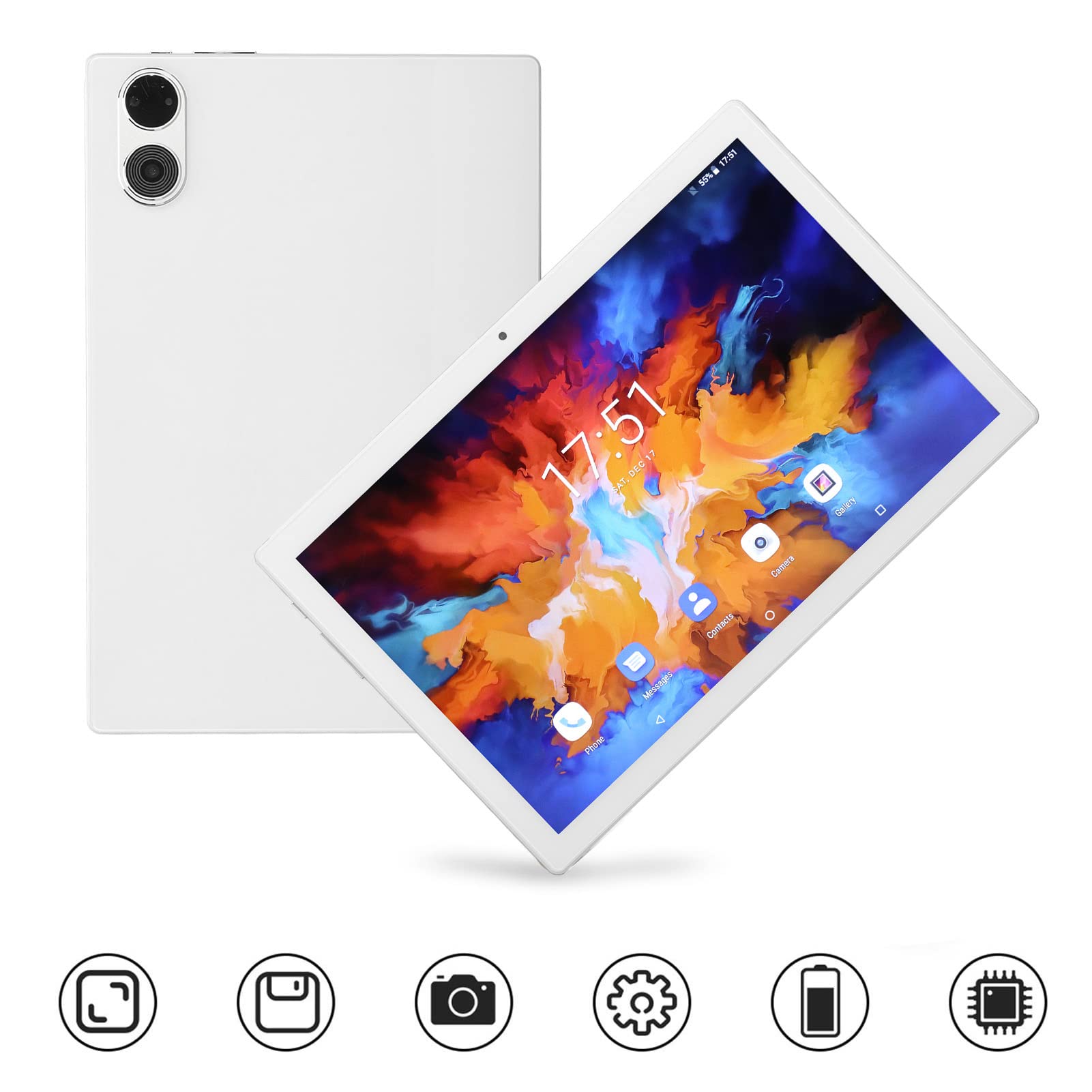 Yunseity Tablet PC, 10.1 Inch IPS Touchscreen 2.4 5G WiFi Calling Tablet, MT6755 8 Core CPU Gaming Tablet with 8GB RAM 128GB ROM, 8MP 20MP Cameras, 8800Mah Battery, Smooth Display (White)