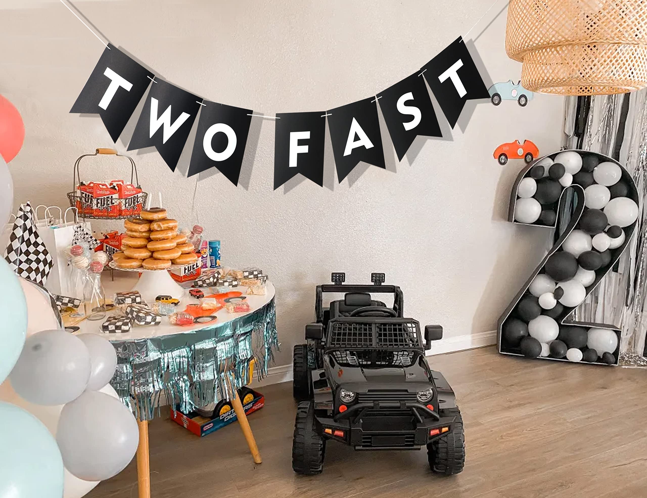 Two Fast Banner - Two Fast Car Birthday Party - Vroom Car Party - Second Birthday Party - Two Fast Flag Banner