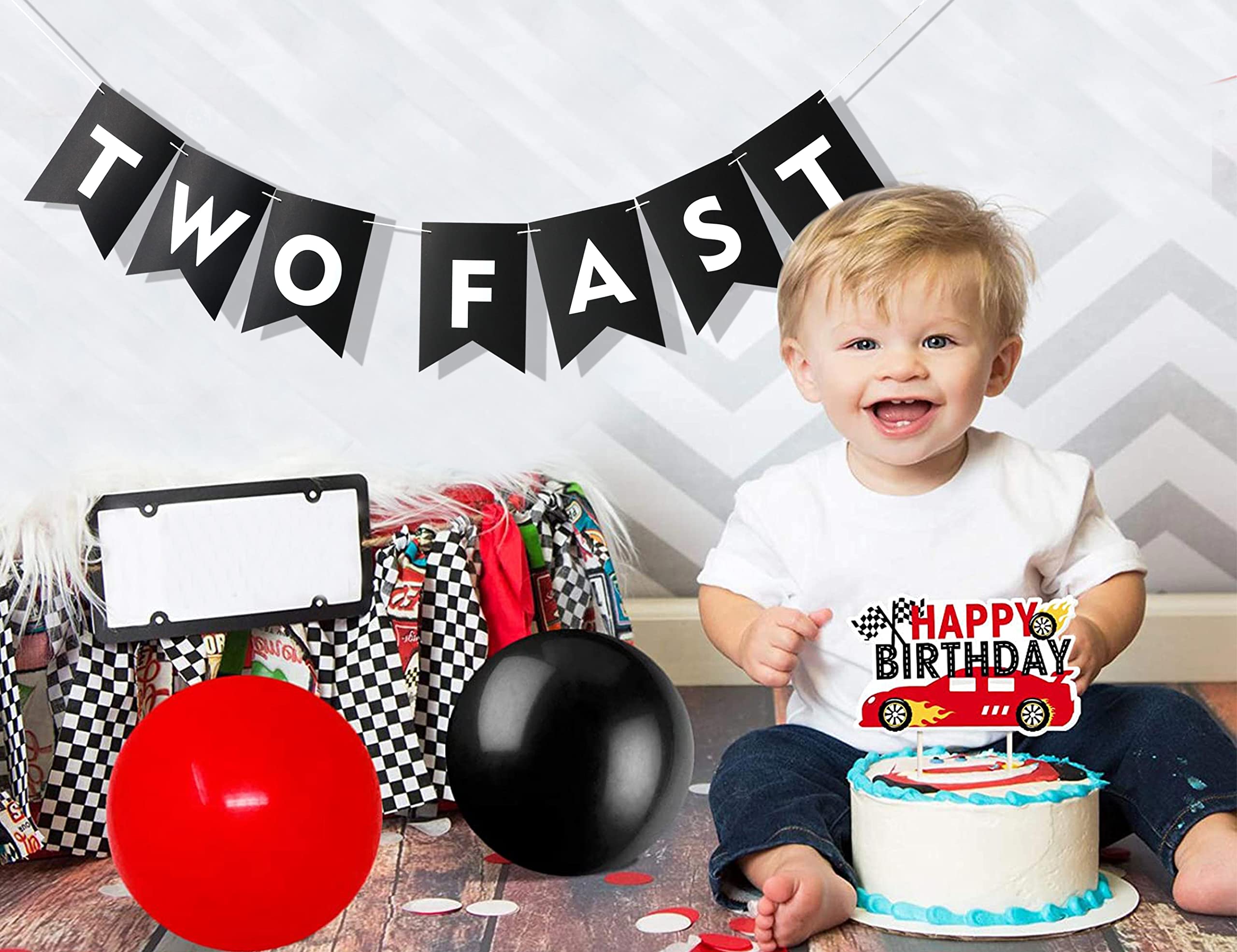 Two Fast Banner - Two Fast Car Birthday Party - Vroom Car Party - Second Birthday Party - Two Fast Flag Banner