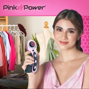 Pink Power Electric Fabric Scissors for Crafts, Sewing, Cardboard, Carpet & Scrapbooking - Heavy Duty Cutting Tool, Automatic Cordless Electric Scissors Fabric Cutter & Rotary Cutter Set (Pink)