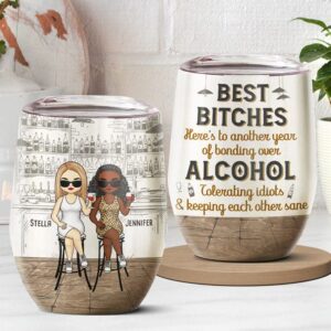 pawfect house here's to another year of bonding - bestie personalized custom wine tumbler - gift for best friends bff sisters gift idea for best friend friendship gifts for women (2 women)