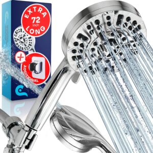 colomore high pressure shower head - hand held shower head with long hose 72" - detachable shower head with high pressure power wash - bathroom shower head with wall & overhead brackets (silver)
