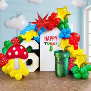 red blue green yellow balloon garland kit 130pcs with cloud mushroom star balloons for cartoon & video game theme super bros birthday inspired party decorations