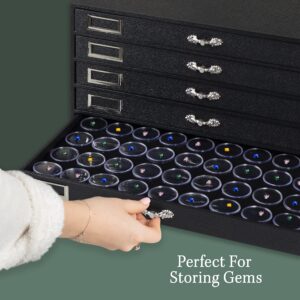 Novel Box 5-Drawer Jewelry Tray Organizer With Black Leatherette Finish & 36-Count Gemstone/Coin Tray Foam Liners (Black, 180 Jars)