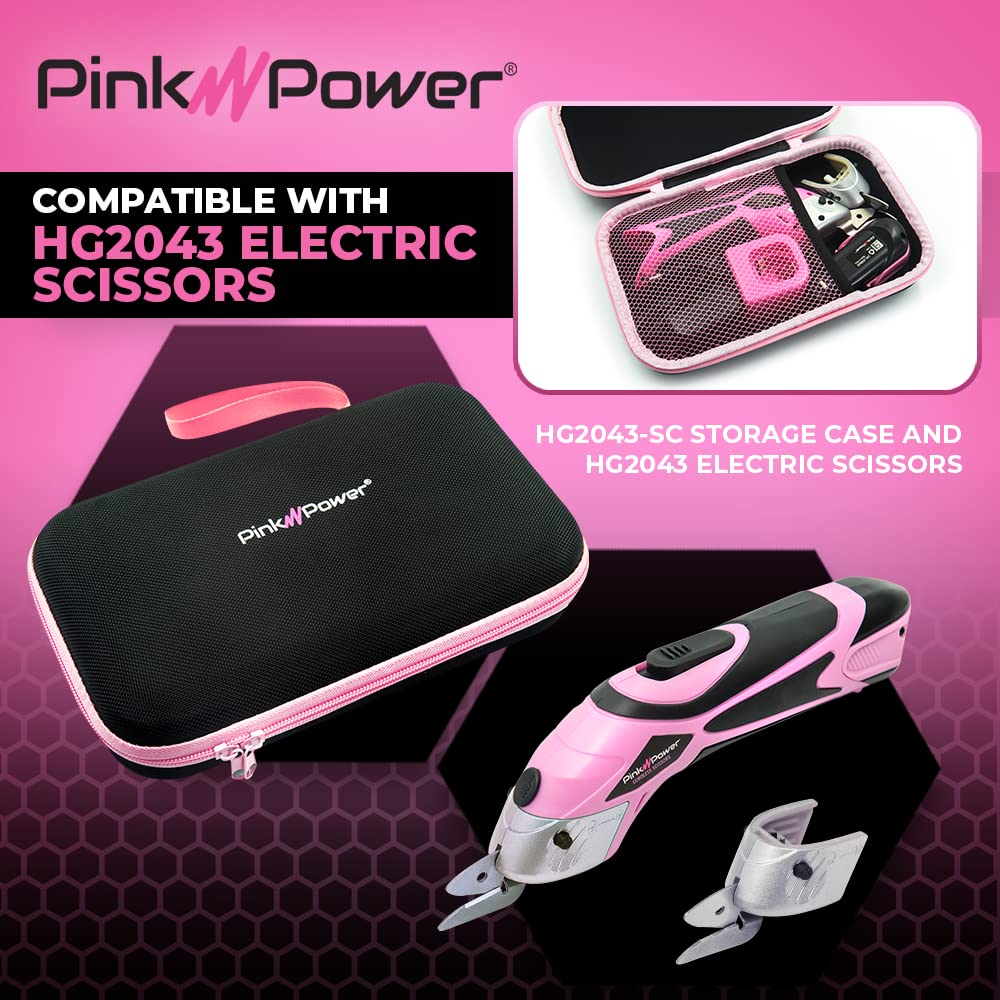 Pink Power Electric Fabric Scissors Box Cutter for Crafts, Sewing, Cardboard, Carpet, & Scrapbooking - Heavy Duty Professional Cutting Tool - Cordless Electric Scissors Fabric Cutter w/Storage Case