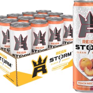 REIGN Storm, Peach Nectarine, Fitness & Wellness Energy Drink, 12 Fl Oz (Pack of 12)