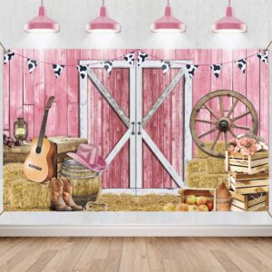 western cowgirl banner cowgirl party decoration backdrop pink western rustic wooden house barn photography background for kids girl baby birthday baby shower photo booth western party supplies