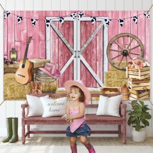 Western Cowgirl Banner Cowgirl Party Decoration Backdrop Pink Western Rustic Wooden House Barn Photography Background for Kids Girl Baby Birthday Baby Shower Photo Booth Western Party Supplies