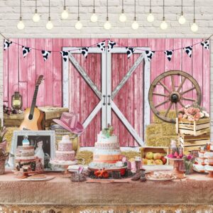 Western Cowgirl Banner Cowgirl Party Decoration Backdrop Pink Western Rustic Wooden House Barn Photography Background for Kids Girl Baby Birthday Baby Shower Photo Booth Western Party Supplies