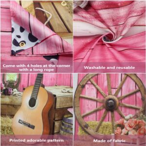 Western Cowgirl Banner Cowgirl Party Decoration Backdrop Pink Western Rustic Wooden House Barn Photography Background for Kids Girl Baby Birthday Baby Shower Photo Booth Western Party Supplies