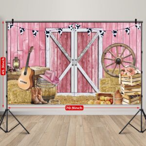 Western Cowgirl Banner Cowgirl Party Decoration Backdrop Pink Western Rustic Wooden House Barn Photography Background for Kids Girl Baby Birthday Baby Shower Photo Booth Western Party Supplies
