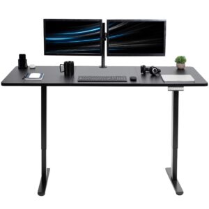 vivo electric height adjustable 71 x 30 inch memory stand up desk, black 30 inch deep table top, black dual motor frame, preset controller, e2b series, desk-kit-e2b7b