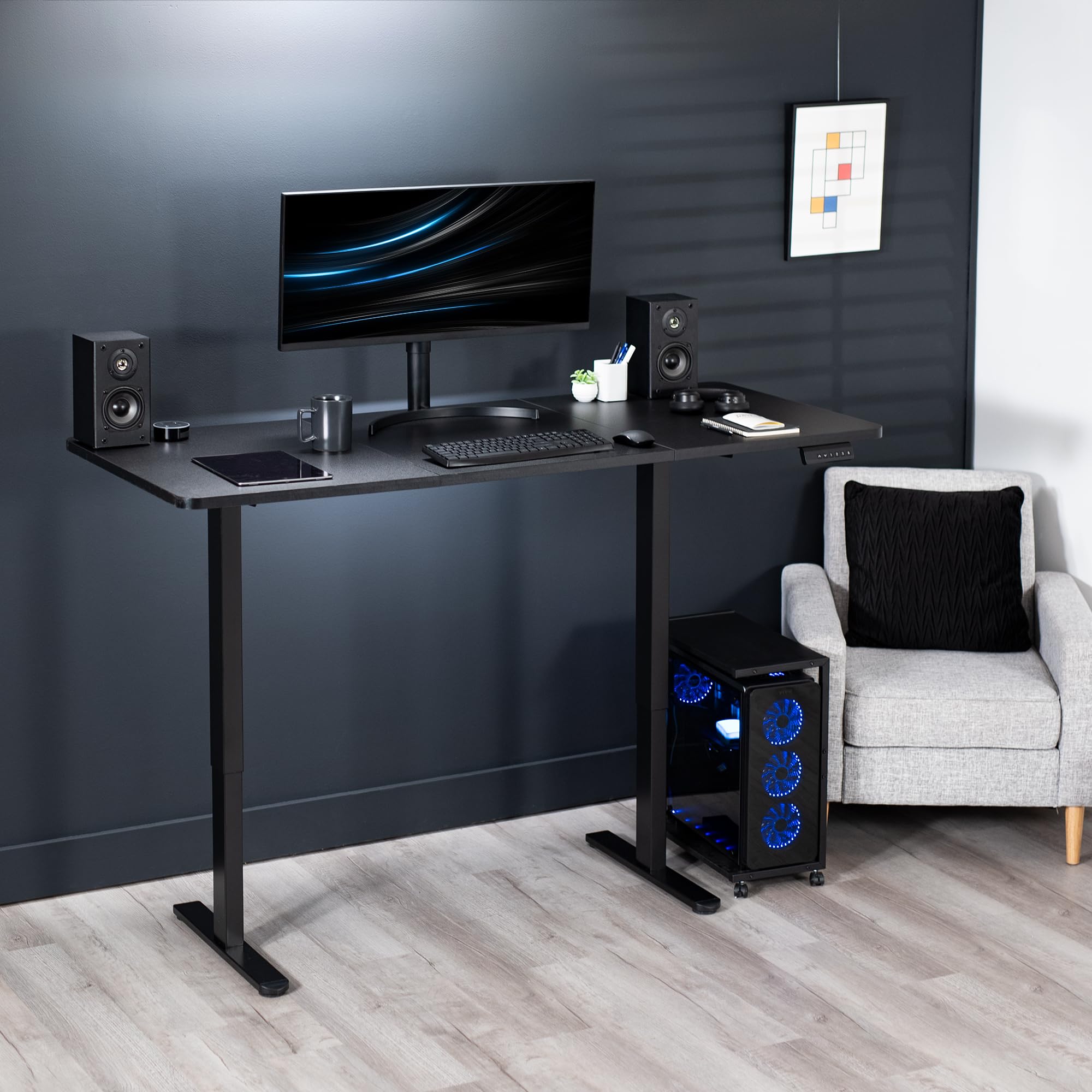 VIVO Electric Height Adjustable 71 x 30 inch Memory Stand Up Desk, Black 30 inch Deep Table Top, Black Dual Motor Frame, Preset Controller, E2B Series, DESK-KIT-E2B7B