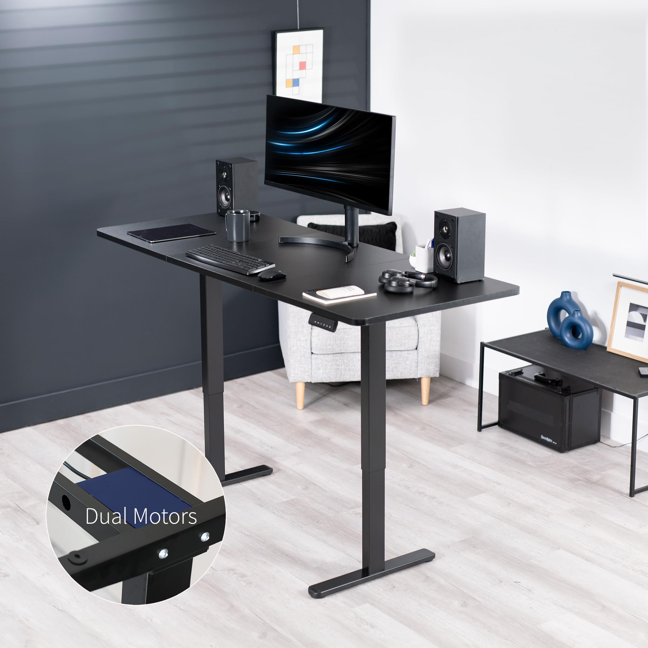 VIVO Electric Height Adjustable 71 x 30 inch Memory Stand Up Desk, Black 30 inch Deep Table Top, Black Dual Motor Frame, Preset Controller, E2B Series, DESK-KIT-E2B7B