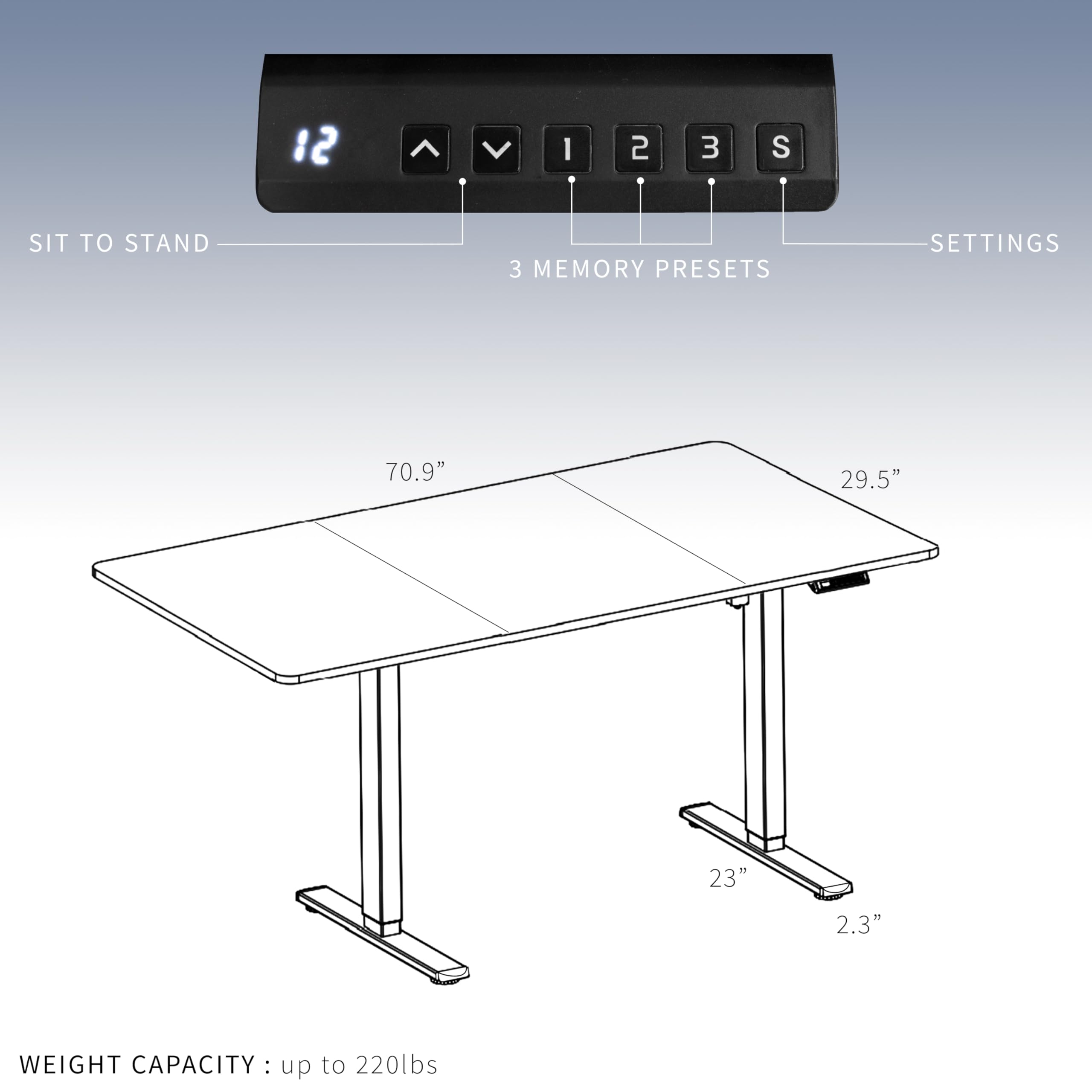 VIVO Electric Height Adjustable 71 x 30 inch Memory Stand Up Desk, Black 30 inch Deep Table Top, Black Dual Motor Frame, Preset Controller, E2B Series, DESK-KIT-E2B7B