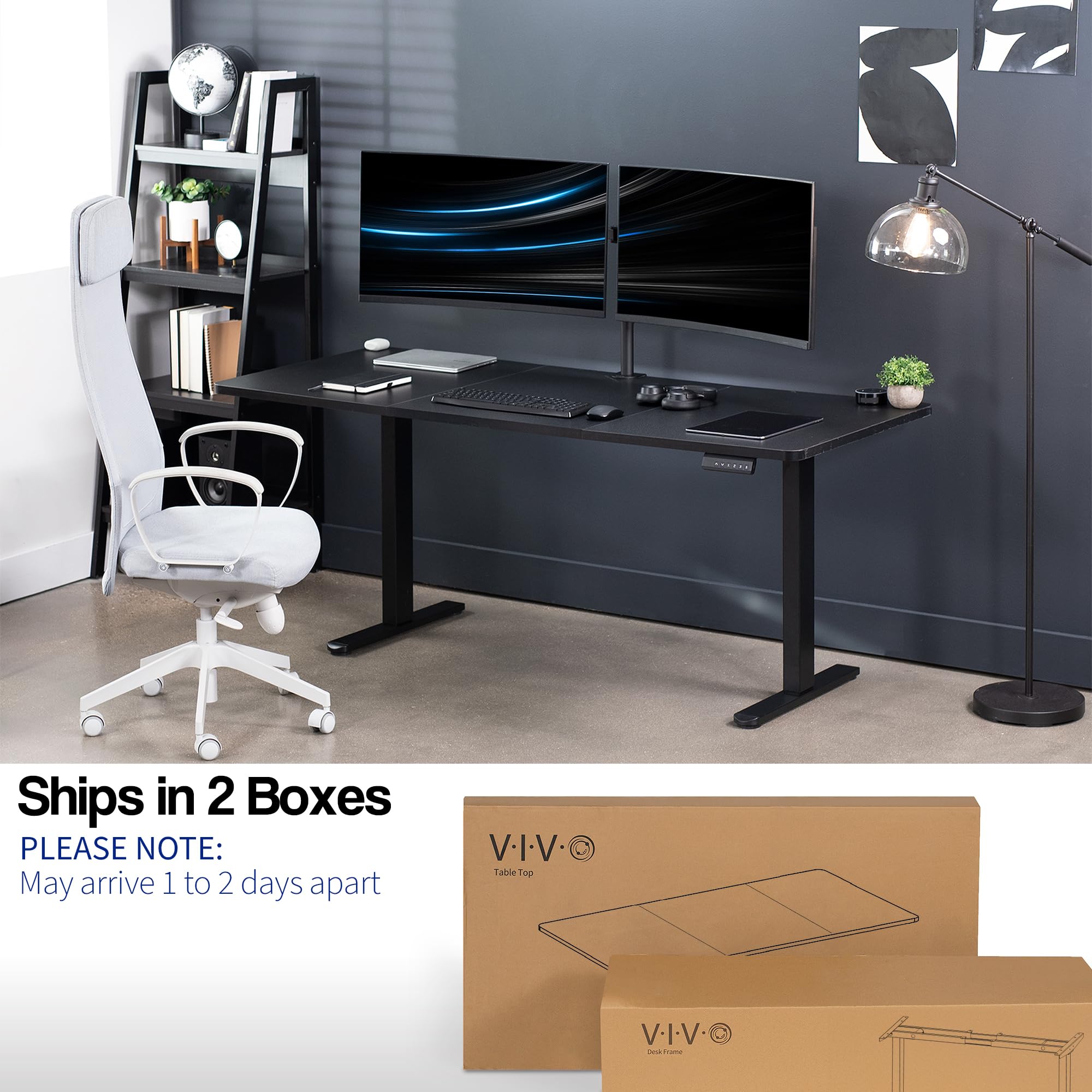 VIVO Electric Height Adjustable 71 x 30 inch Memory Stand Up Desk, Black 30 inch Deep Table Top, Black Dual Motor Frame, Preset Controller, E2B Series, DESK-KIT-E2B7B