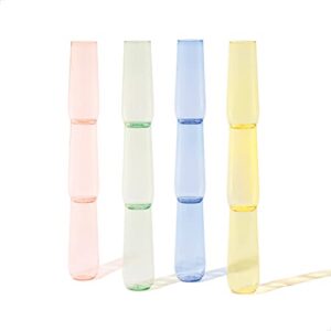 tossware pop 9oz flute - color series set of 12, premium quality, recyclable, unbreakable & crystal clear plastic champagne glasses