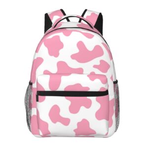 dadabuliu school backpack pink cow print for women girl student bookbag casual daypack teens college lightweight hiking travel bag over 3 years old